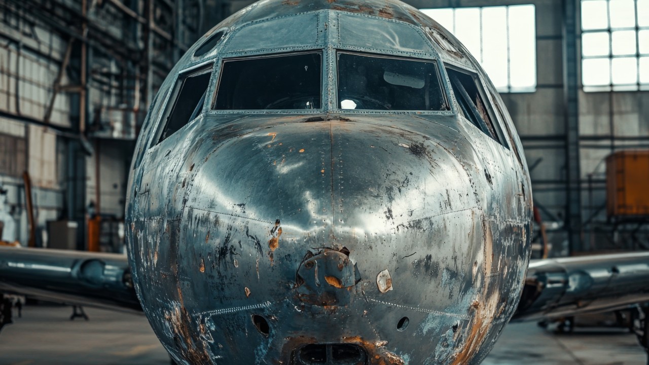 Rusty airplane nose in hangar (1) By POV Studio [Adobe Stock Photos]