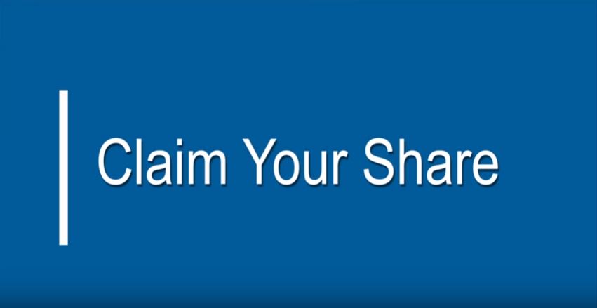 blue background with text: claim your share