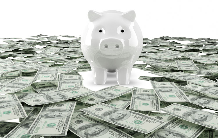 piggy bank graphic with money