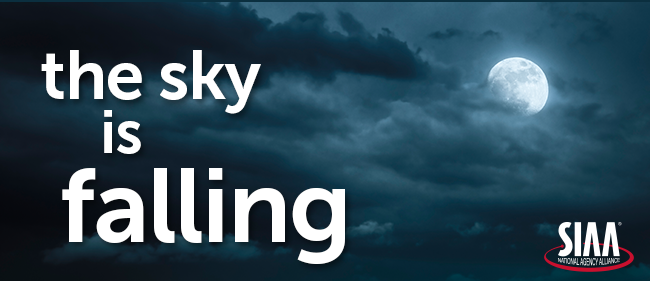 SIAA flyer of a full moon on a cloudy night, with text: the sky is falling